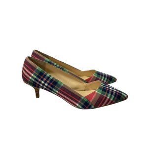 Sole Society Preppy Pointed Toe Kitten Heel Desi Plaid Tartan Pumps 8.5 Pink